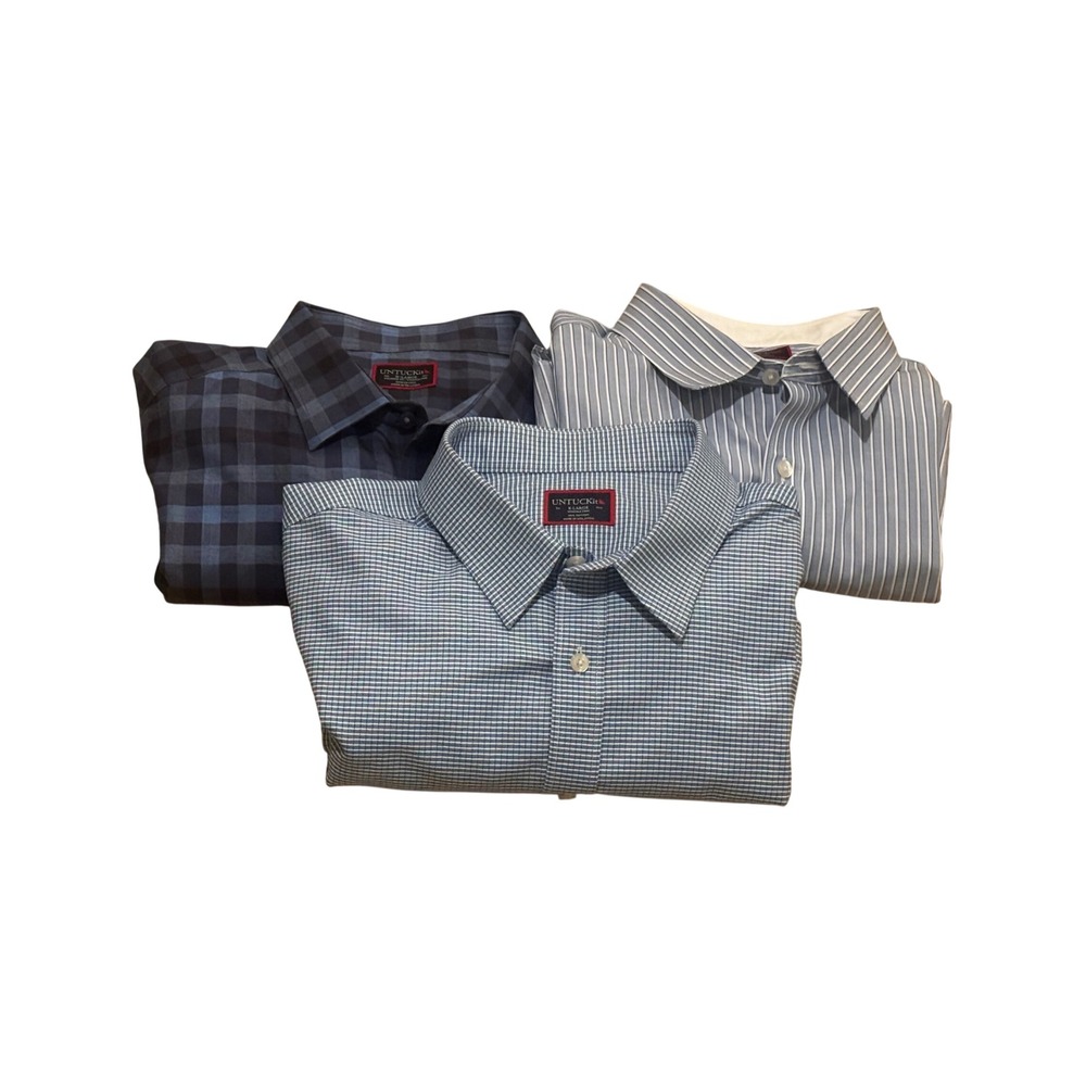 Lot of 3 UNTUCKit Mens XL Long Sleeve Button Down Shirts Blue Wrinkle Free